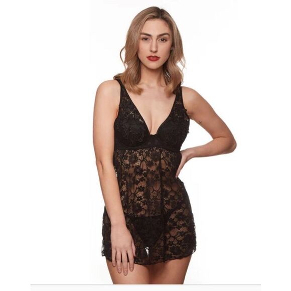 Just Sexy Other - Just Sexy Lingerie Black lace babydoll Chemise NWT plus Size 2X